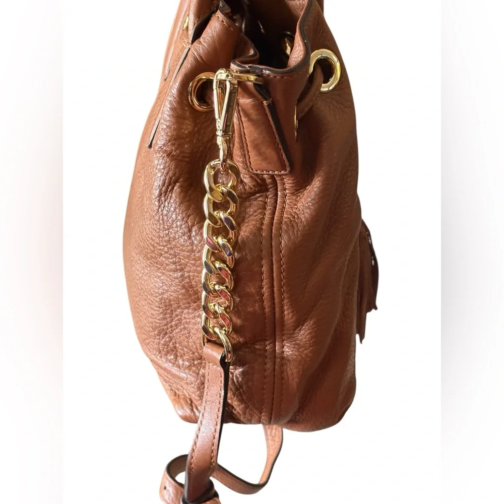 Michael Kors Camden Luggage Brown Leather Medium Drawstring Satchel